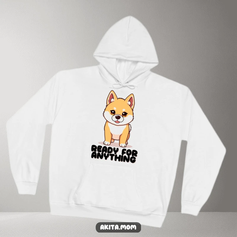 Funny Kawaii Akita hoodie depicting a proud dog standing tall with alert ears. A warm and humorous gift for Akita lovers.