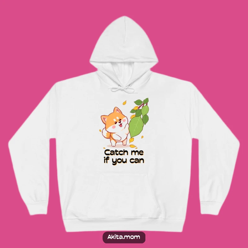 Cozy Funny Kawaii Akita Pouncing Leaf Hoodie: Warm Autumn Dog Gift!