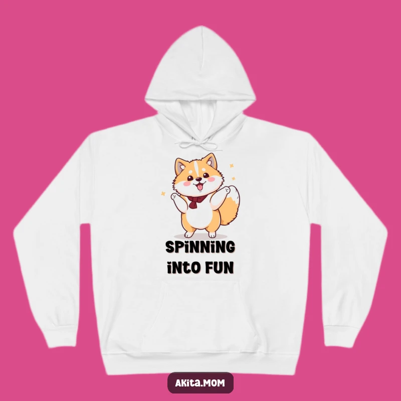 Cozy Twirls: Funny Kawaii Akita Spin Hoodie