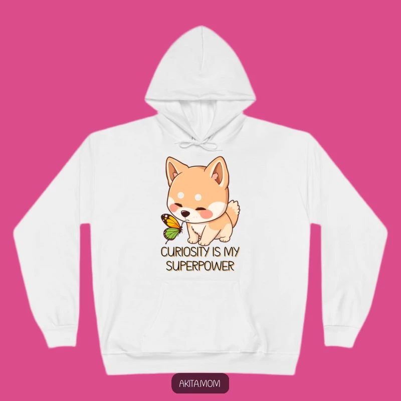 Cozy Funny Kawaii Akita Dog Sniffing Butterfly Hoodie - Warmth & Gentle Humor Gift!