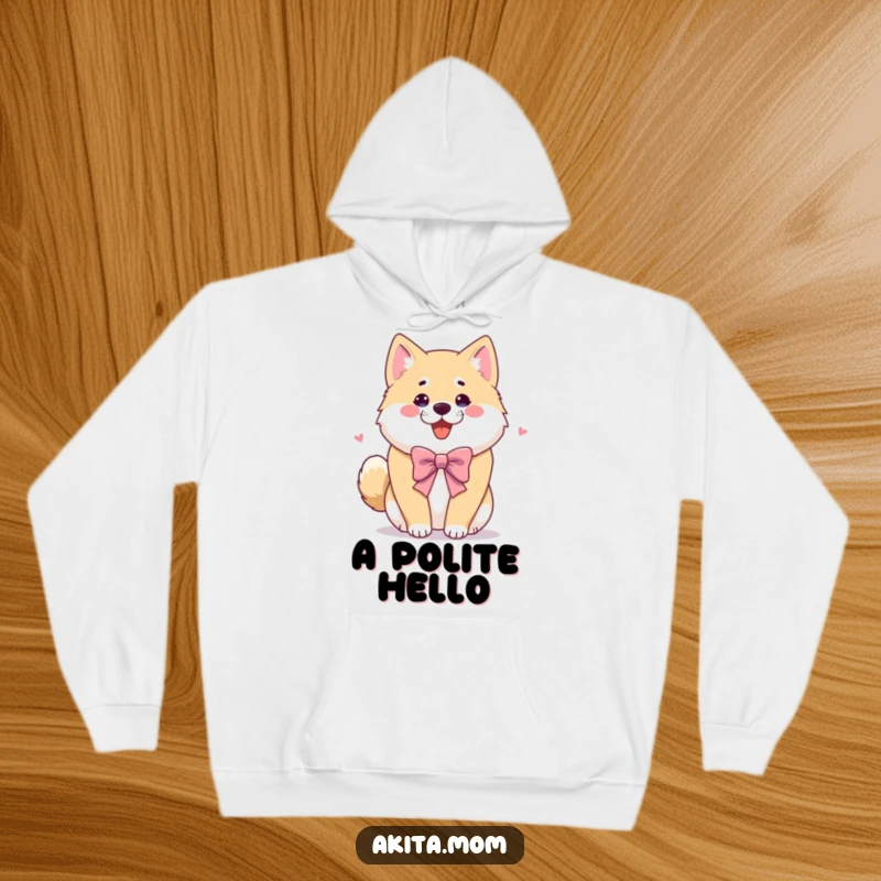 Funny Akita hoodie featuring a dog in a playful bowing pose. Warm, humorous, and a great gift for Akita lovers.