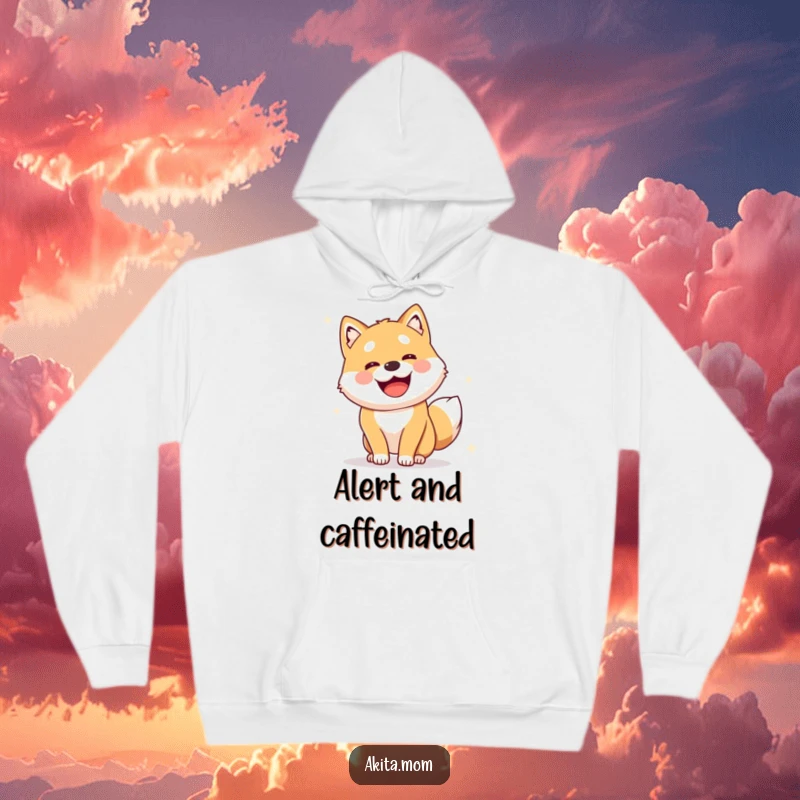 Funny Alert Akita Hoodie: Cute dog performing a joyful, alert survey, offering warmth and a sense of awareness.
