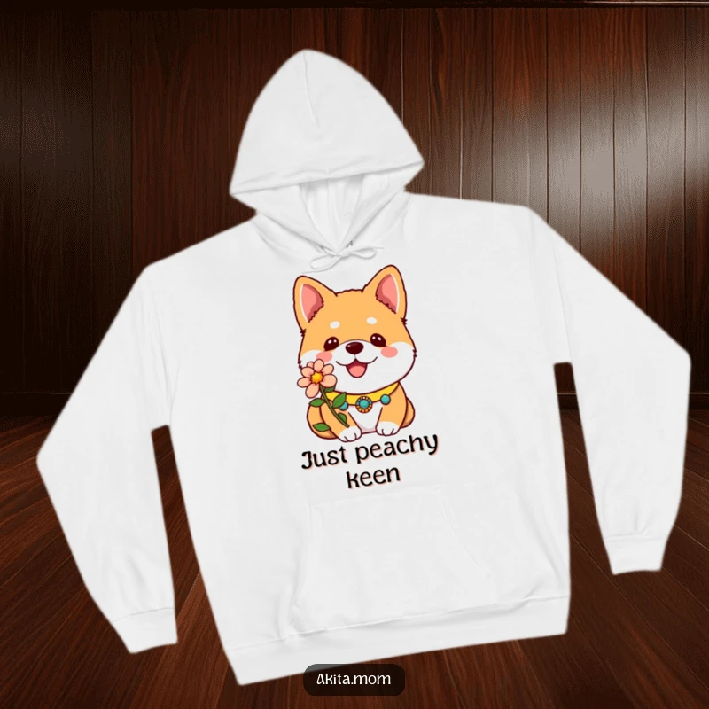 Funny Kawaii Akita Hoodie featuring a decorative collar and a single bright flower, a cozy and cute dog lover's garment.