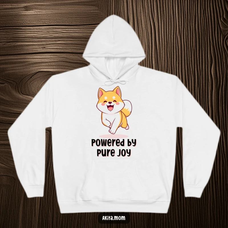Funny Kawaii Akita hoodie, an energetic dog trotting happily with a curved tail, perfect for warmth and fun.