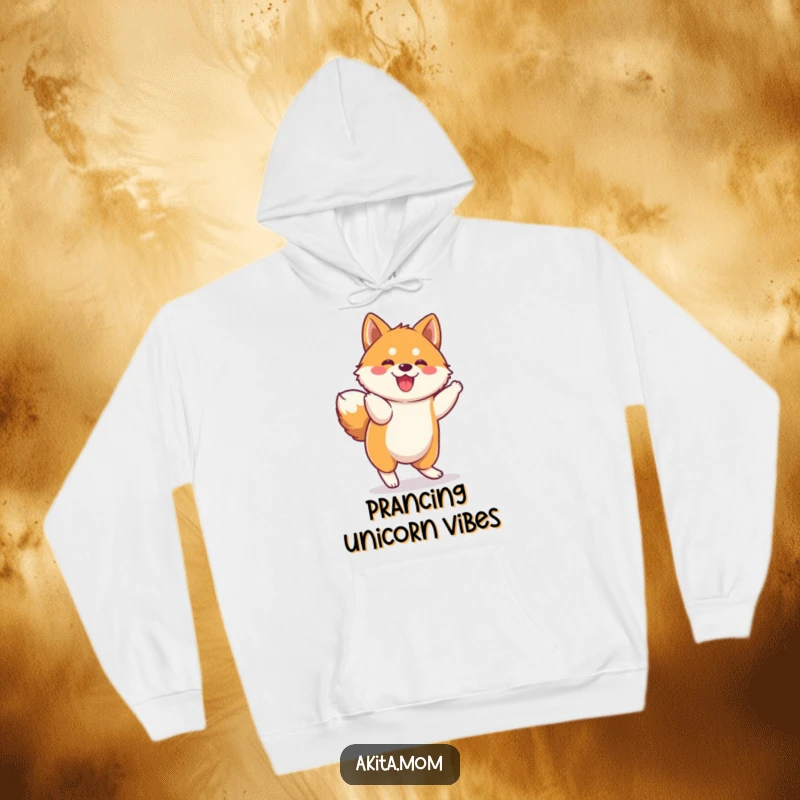 Funny Kawaii Akita Hoodie: Cute dog character in a funny, spirited prance, offering warmth and adorable style.