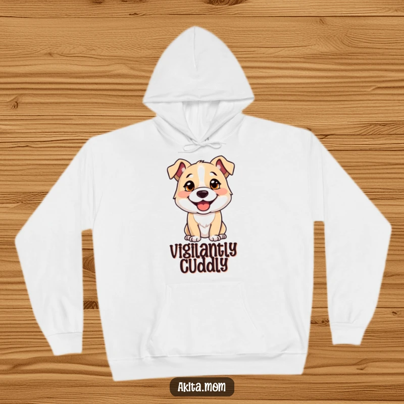 Funny hoodie depicting a sturdy, alert dog with a wide, happy smile, radiating warmth and canine cheerfulness.