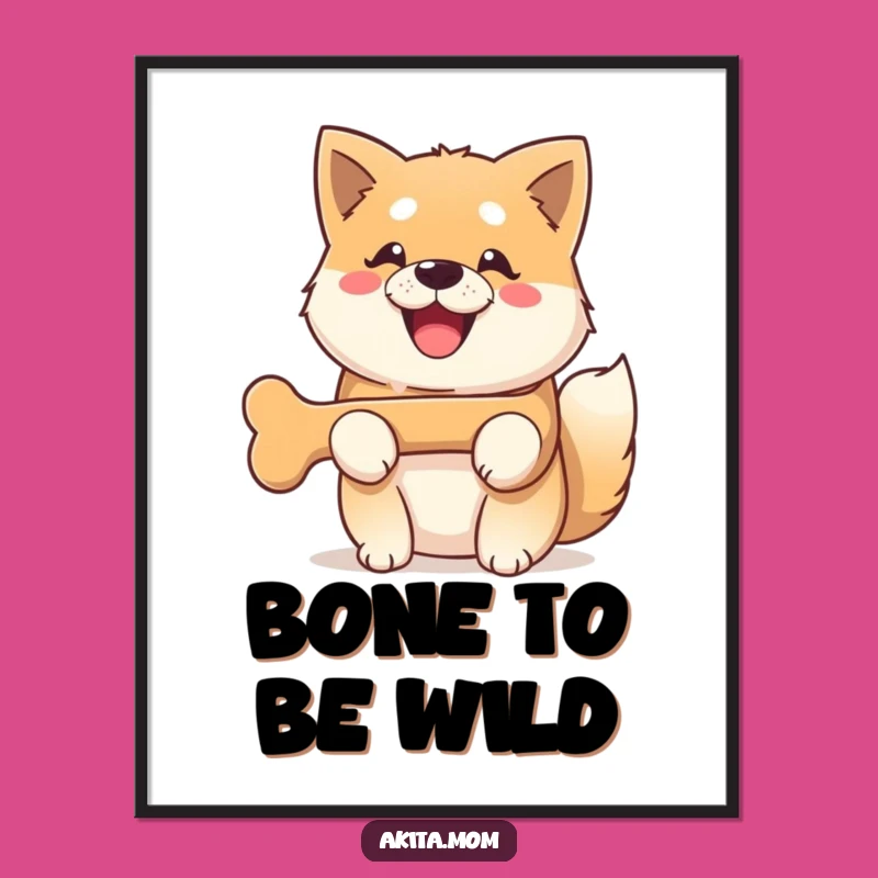 Free Printable Kawaii Akita Bone Art: Smiling Dog Downloadable Decor