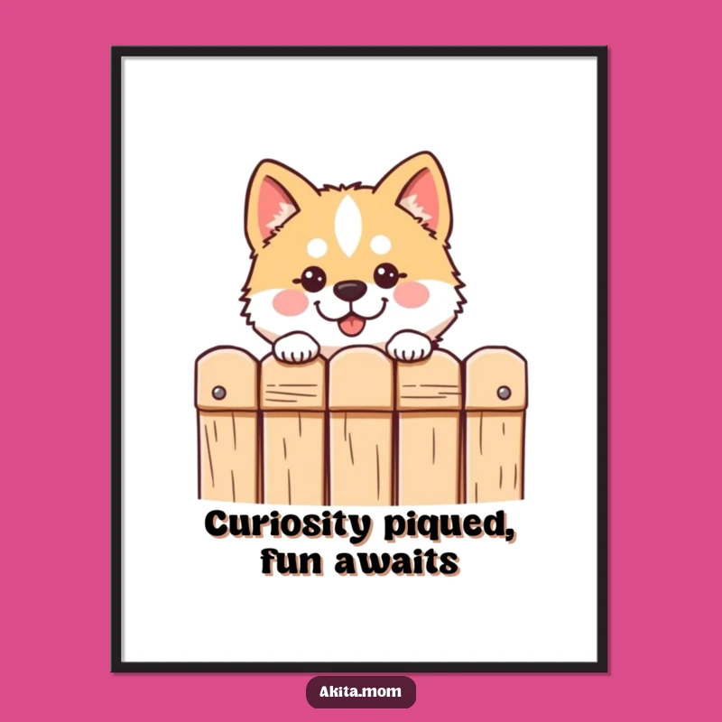 Funny Free Printable Akita Wall Art: Curious Dog Peeking downloadable home decor