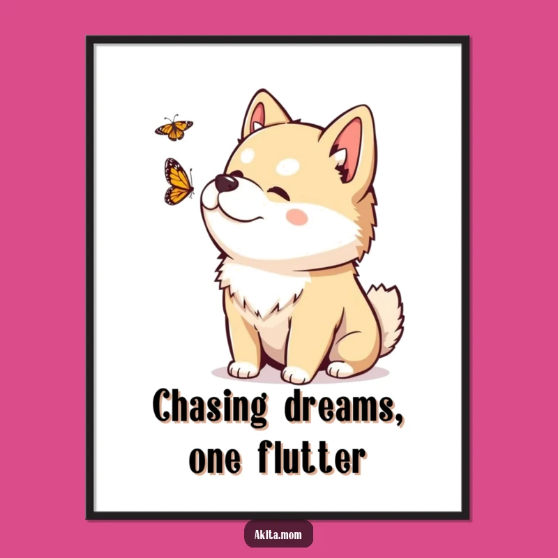 Free Printable Akita Wall Art: Butterfly Observer, Funny Downloadable Decor