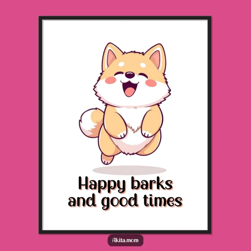 Free Printable Kawaii Akita Barking Wall Art: Funny Doggo Downloadable Decor