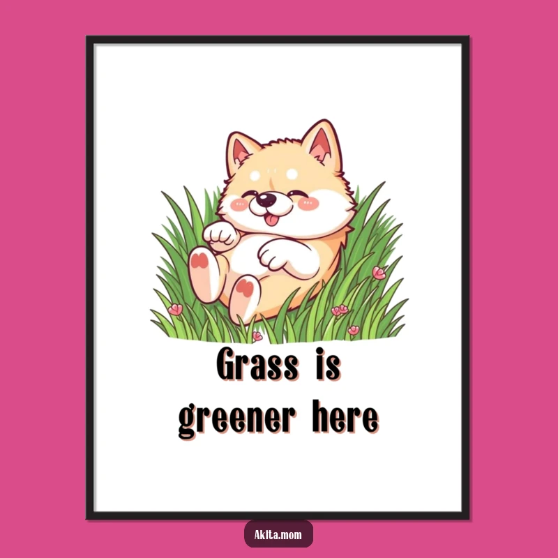 Free Printable Kawaii Akita Play Wall Art: Rolling Dog Downloadable Decor