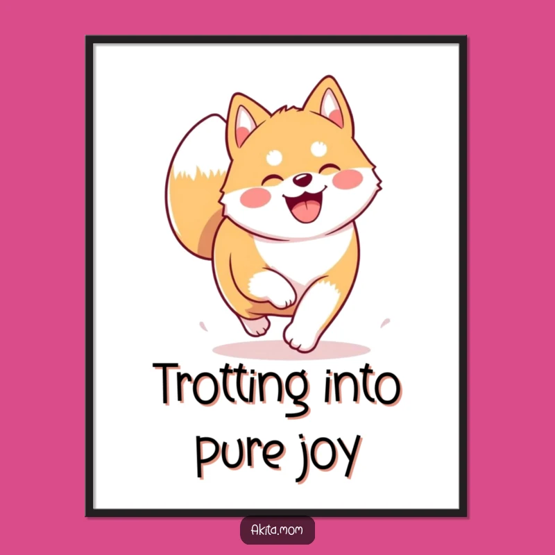Free Printable Kawaii Akita Wall Art: Joyful Trotting Dog Funny Downloadable Art