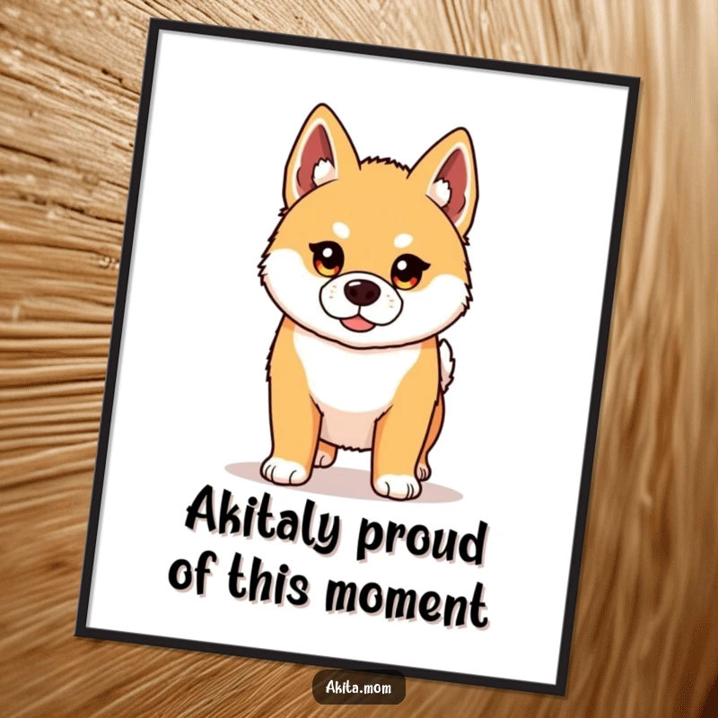Funny Free Printable Akita Wall Art: A determined Kawaii Akita standing proudly, adding humor and personality to any room.
