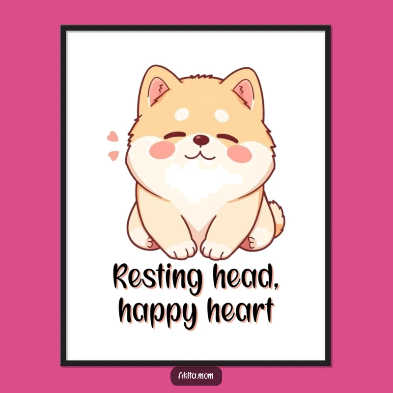 Free Printable Wall Art: Content Kawaii Akita Resting - Humorous Dog Decor