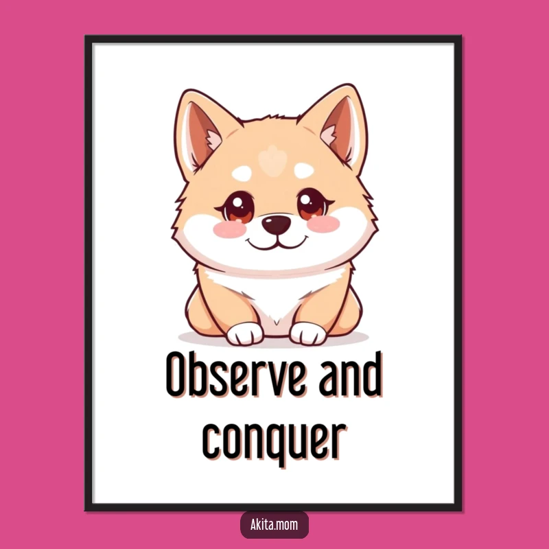 Free Printable Wall Art: Observing Kawaii Akita, Downloadable Clever Decor Gift
