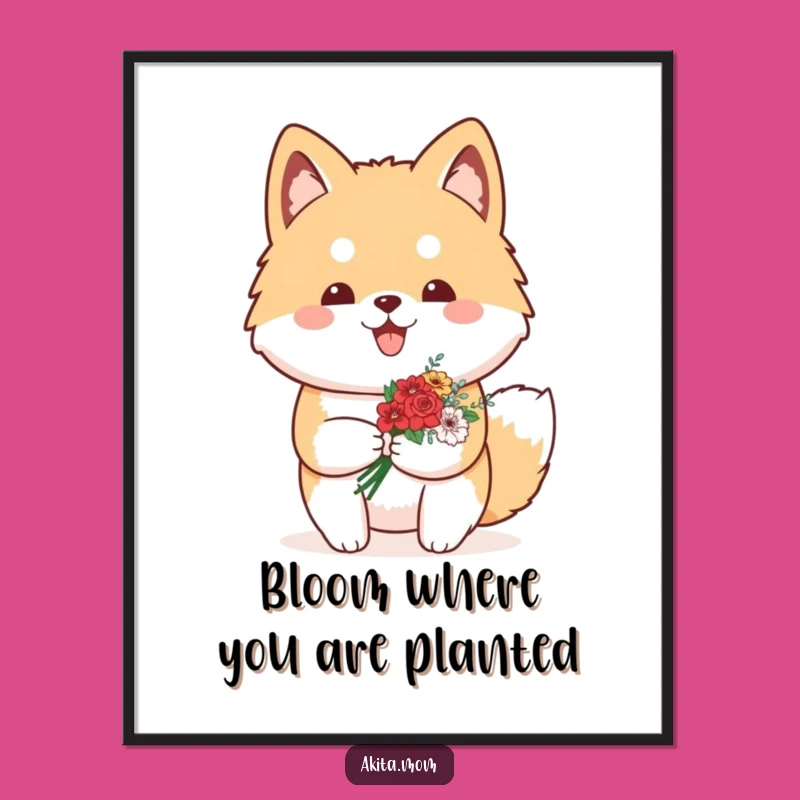 Add a touch of sweetness to your walls with this Free Printable Wall Art of a proud Kawaii Akita with flowers. Simple Print at Home charm!