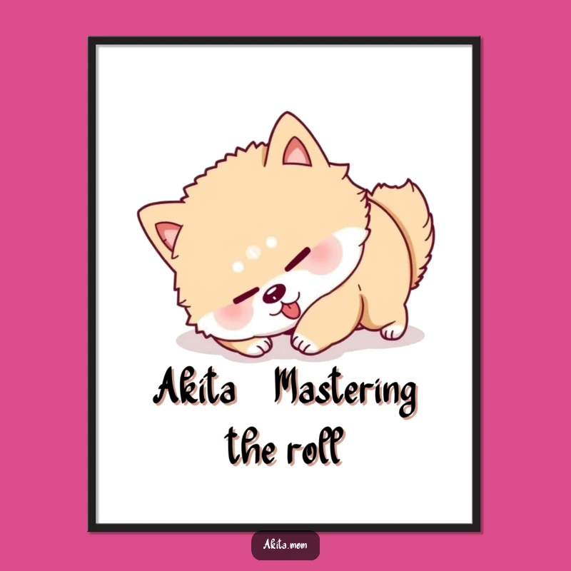 Funny Free Printable Akita Wall Art: Determined Pup Tries to Roll Over!