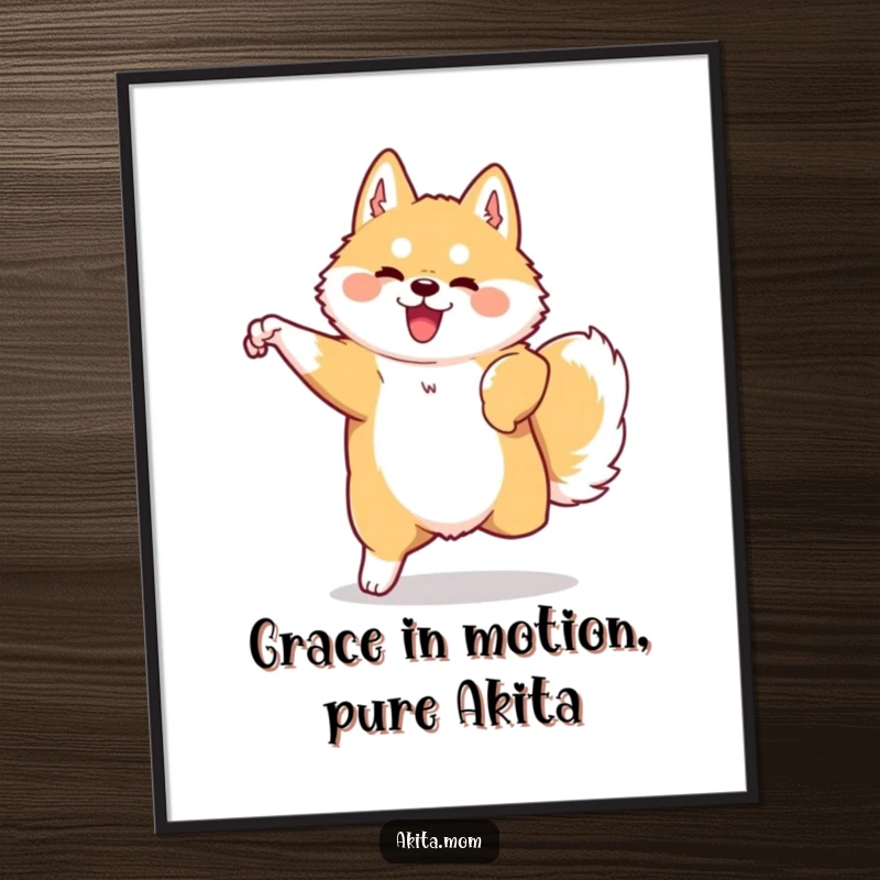 Funny Free Printable Akita Wall Art: A proud Kawaii Akita captured mid-graceful, swift movement, adding artistic flair and humor.
