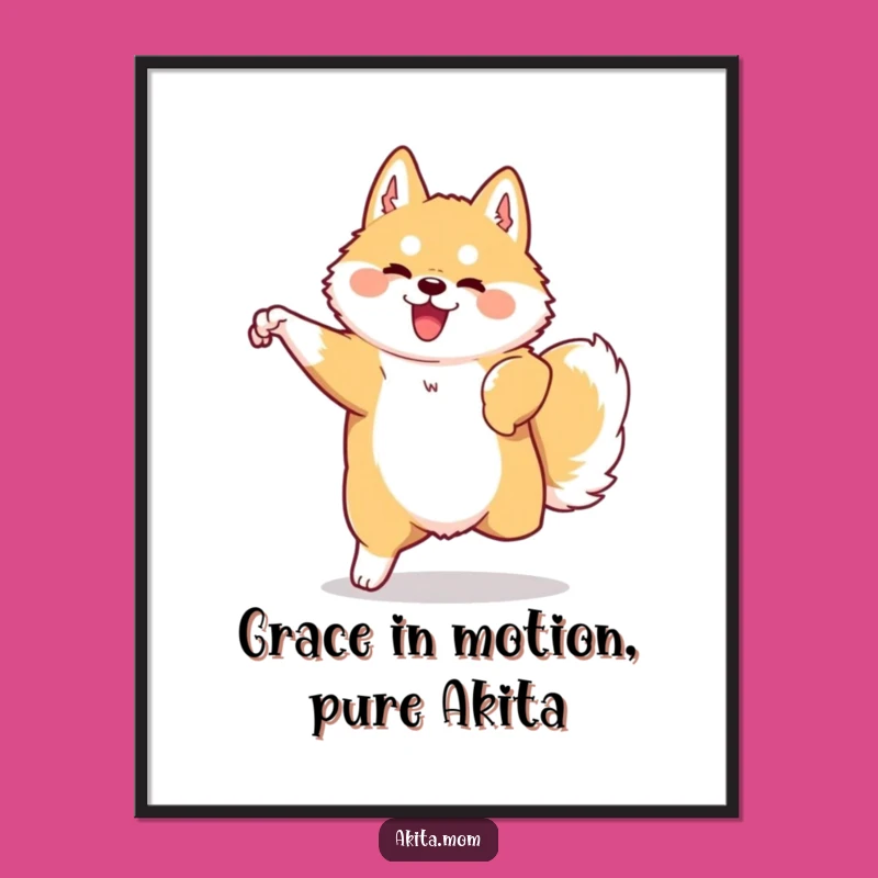 Free Printable Kawaii Akita Wall Art: Graceful Movement Funny Downloadable Art