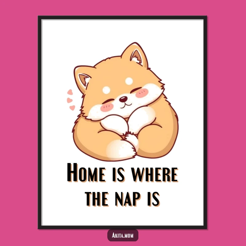 Free Printable Kawaii Akita Cozy Wall Art: Contented Doggo Downloadable Decor