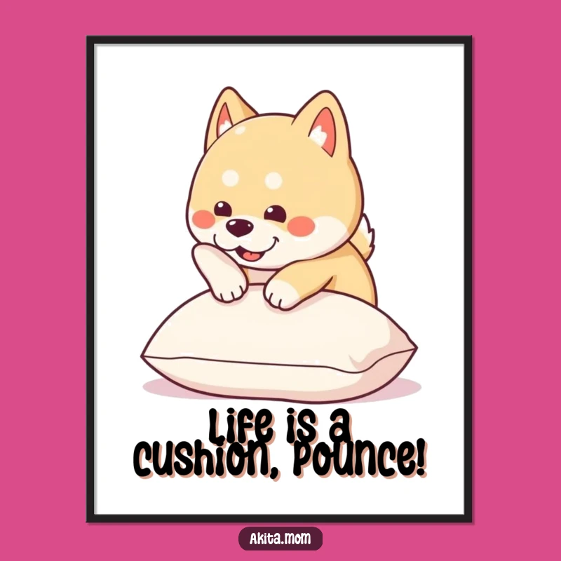 Funny Free Printable Akita Wall Art: Playful Dog Pounce downloadable home decor