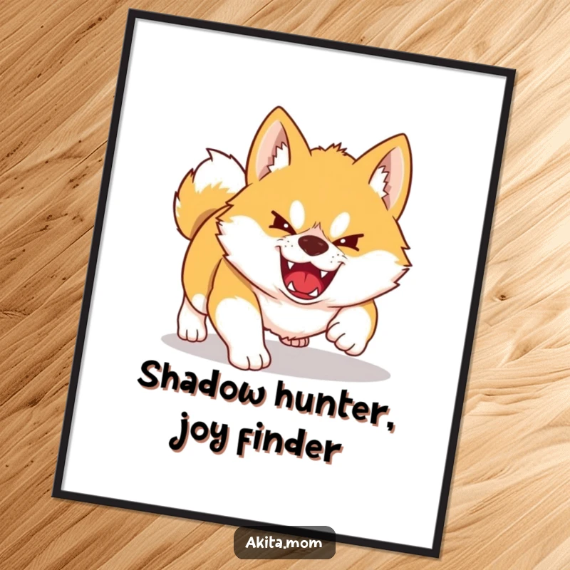 Funny Free Printable Akita Wall Art: A fierce but adorable Kawaii Akita captured mid-pounce, adding playful energy to your decor.