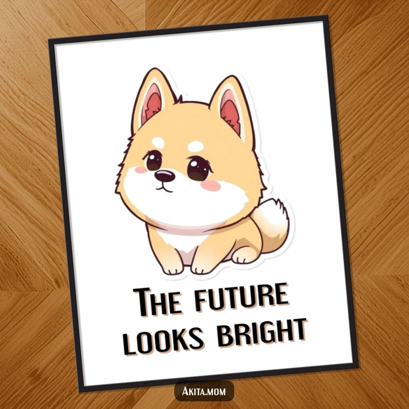 Funny Free Printable Wall Art: Kawaii Akita with intense focus, gazing distantly, embodying deep thought and concentration.