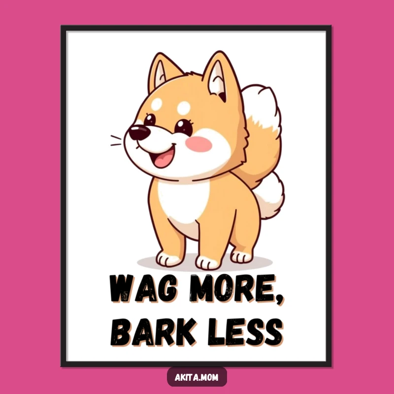 Free Printable Wall Art: Funny Kawaii Akita Dog Wagging Tail - Cute Downloadable Decor