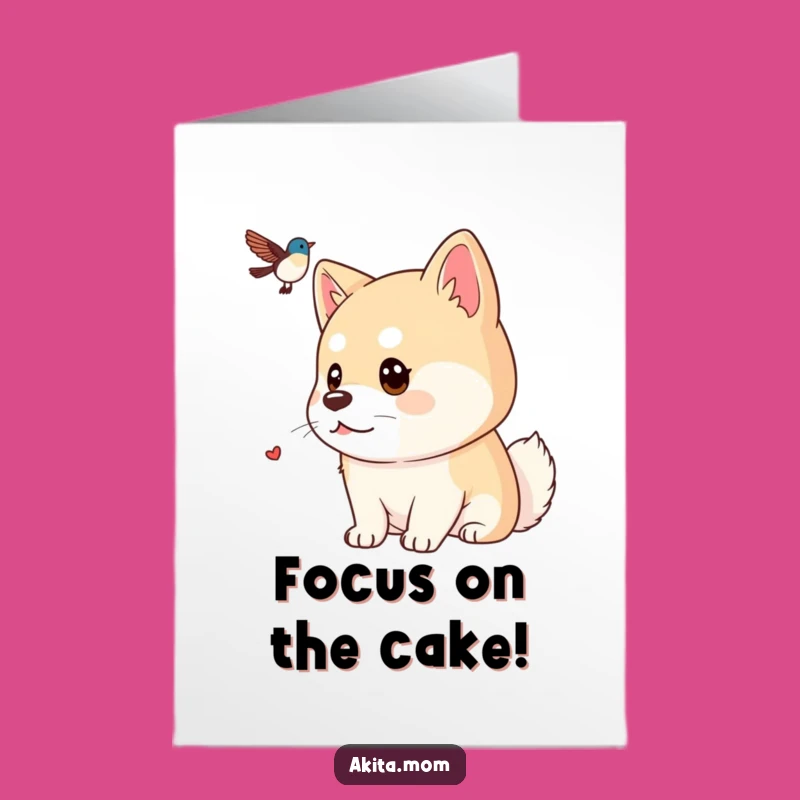 Free Printable Focused Akita Birthday Card: Bird Watching Doggo Downloadable