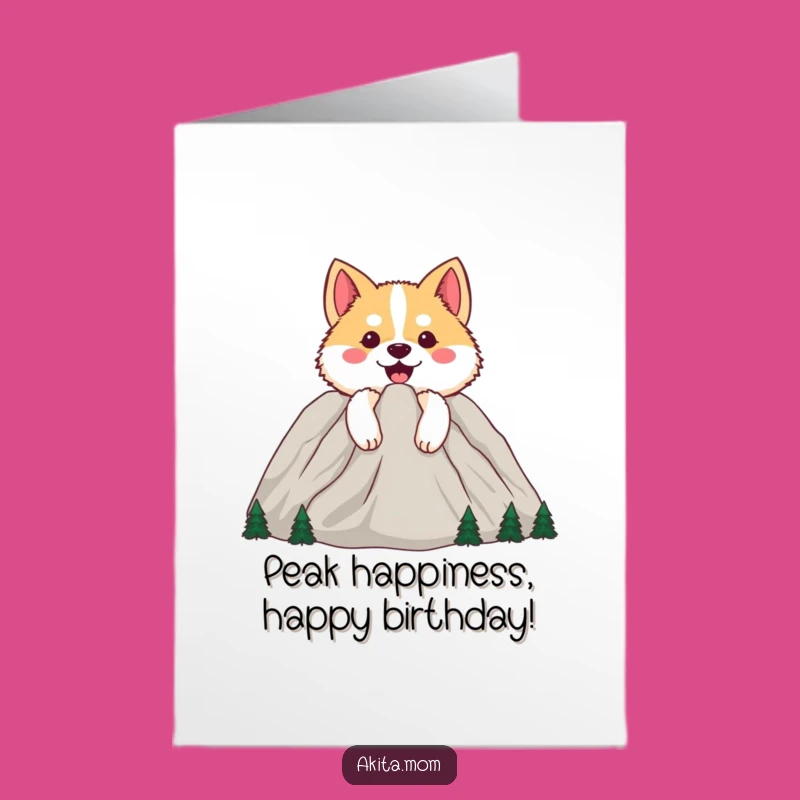 Free Printable Birthday Card: Akita Mountain Peek, Funny Downloadable Gift