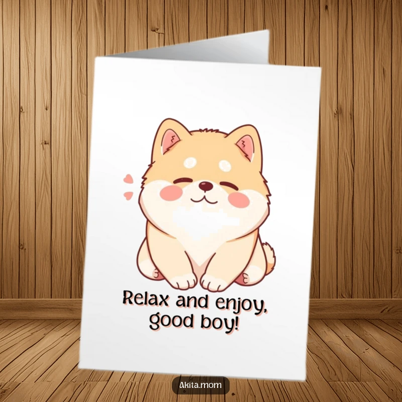 Funny Free Printable Birthday Card: A Kawaii Akita rests its large head, sighing contentedly in peaceful repose.