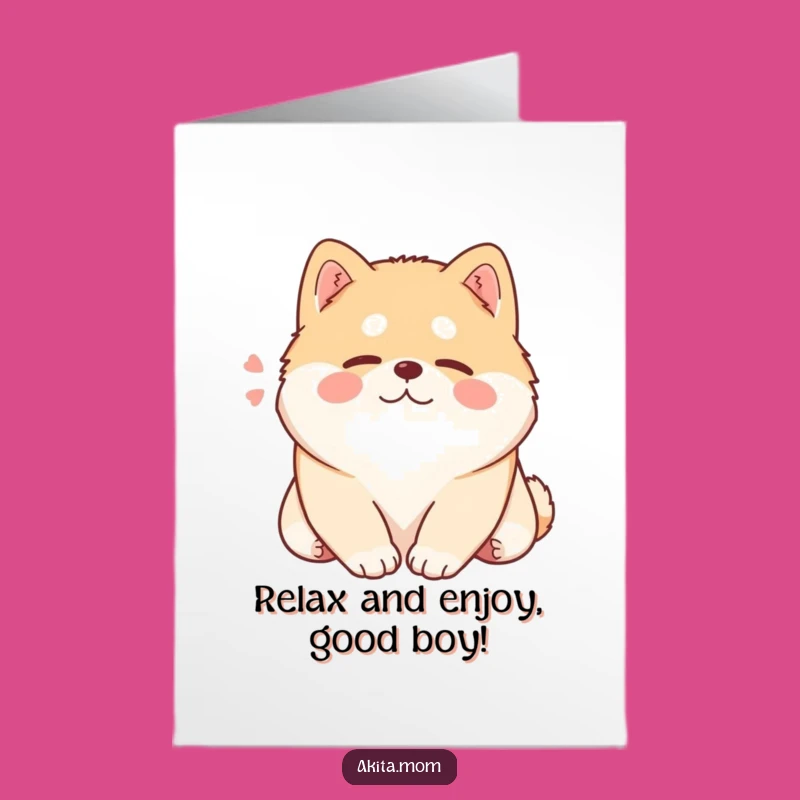 Free Printable Birthday Card: Content Kawaii Akita Sighing - Relaxing Downloadable Gift