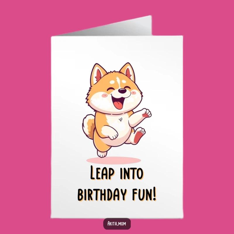 Free Printable Birthday Card: Playful Akita Dog Leap - Energetic Downloadable Fun!