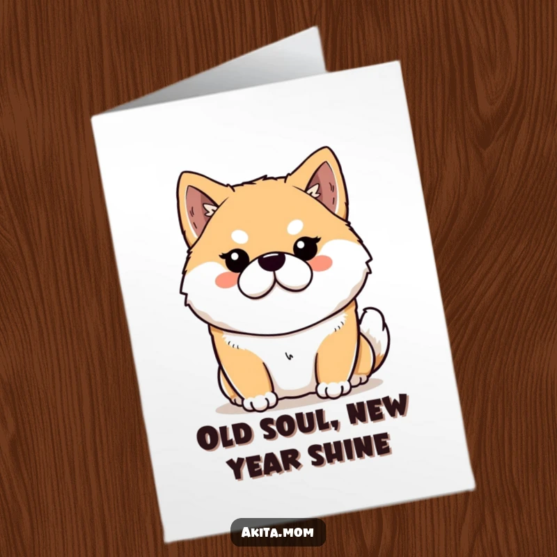 Funny Free Printable Akita Birthday Card: Dignified Kawaii Akita with a stern yet loving expression giving birthday wishes.