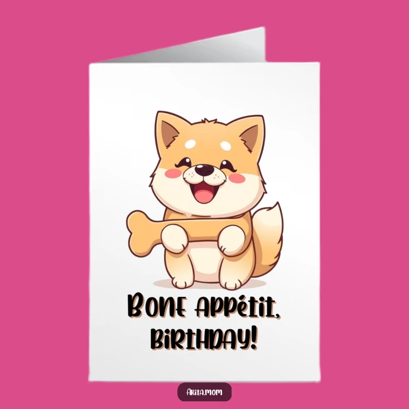 Free Printable Kawaii Akita Birthday Card: Smiling Dog Bone Holder Gift