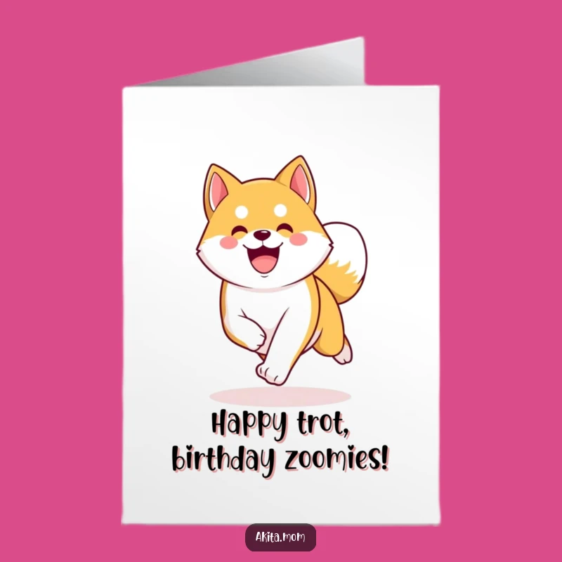 Free Printable Birthday Card: Happy Trotting Kawaii Akita - Energetic Downloadable Gift