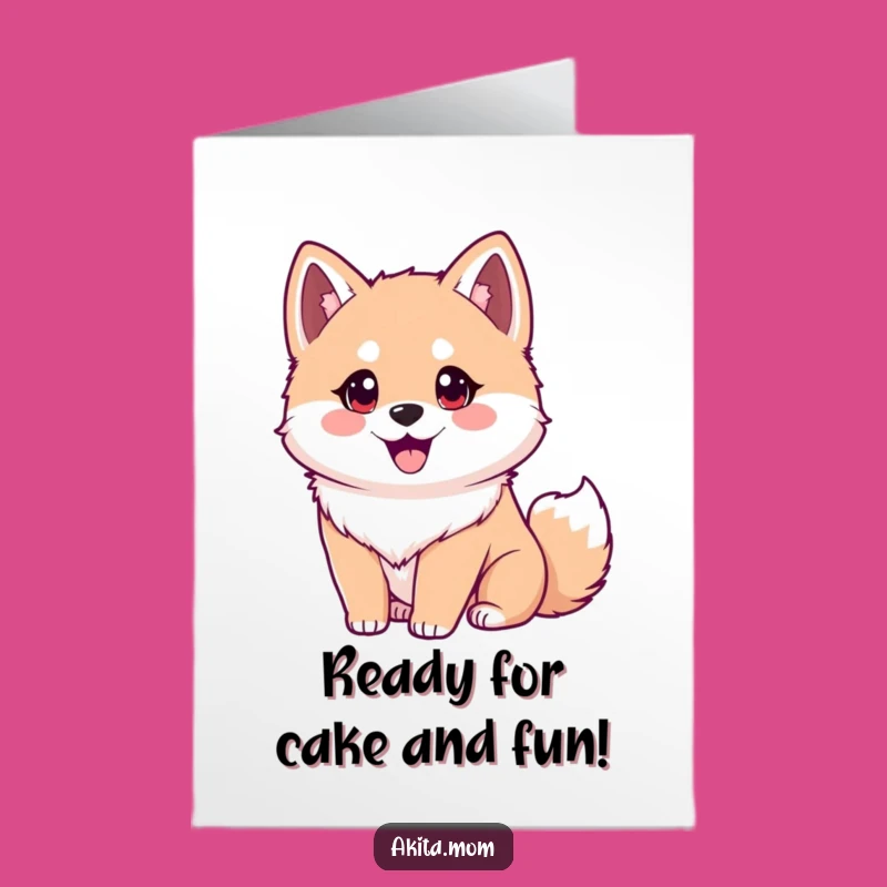 Free Printable Akita Birthday Card: Eager Dog Joy, Wagging Tail Fun Gift