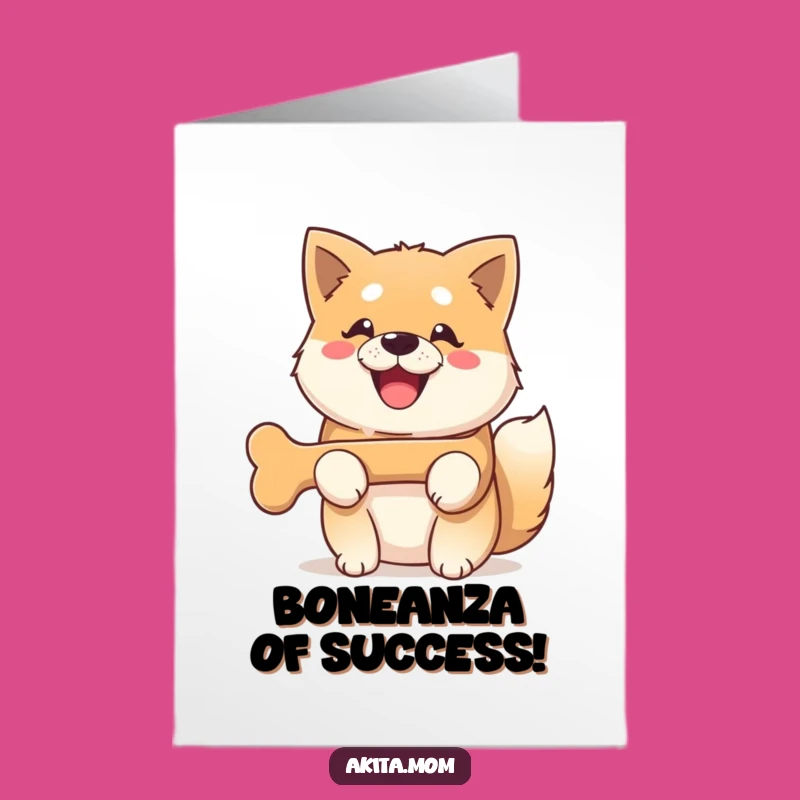 Free Printable Kawaii Akita Congrats Card: Happy Dog Bone Gift Download