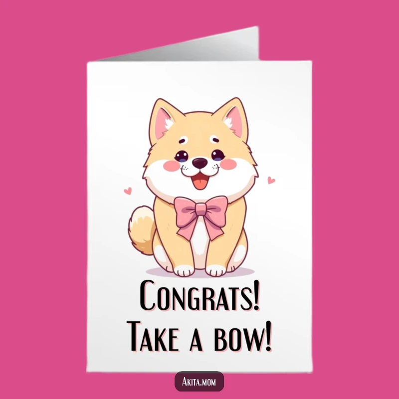 Free Printable Akita Congrats Card: Playful Bow Success, Downloadable Fun Gift