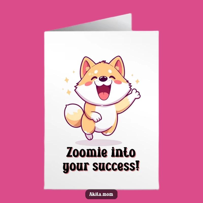 Free Printable Akita Congrats Card: Zoomies for Your Big Win!