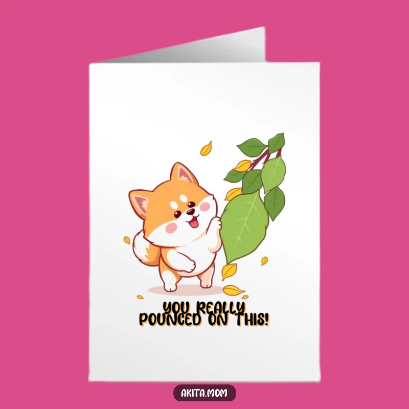 Celebrate big wins with this hilarious Free Printable Congrats Card showing a leaping Kawaii Akita. Easy to Print at Home for instant joy!