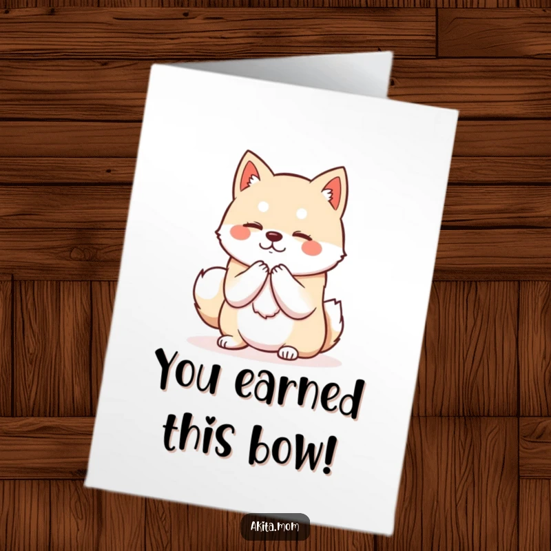 Funny Free Printable Congrats Card: A Kawaii Akita with a dignified posture performing a polite, respectful bow.