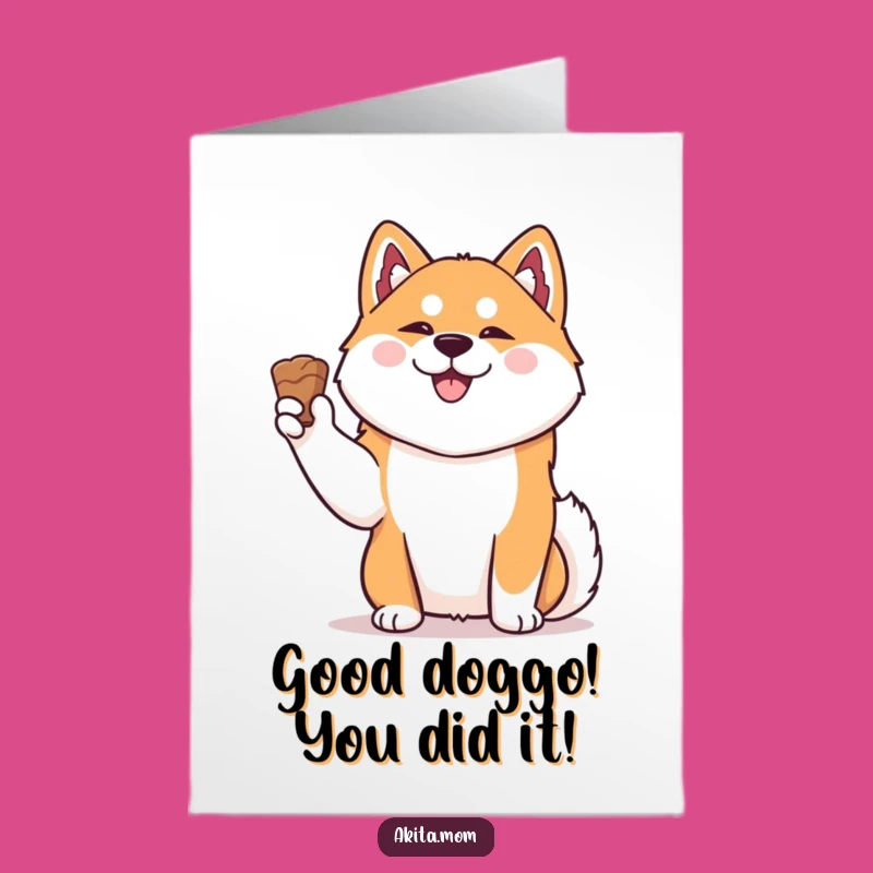 Free Printable Congrats Card: Humorous Kawaii Akita with Treat - Instant Download