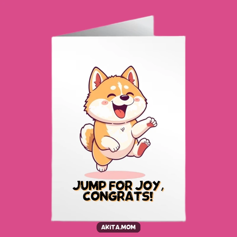 Free Printable Congrats Card: Leaping Akita Dog - High-Five Your Success!