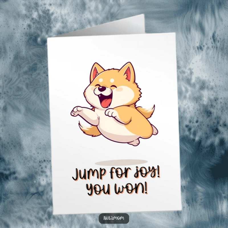 Funny Free Printable Congrats Card: An Akita executing a powerful and playful leap, symbolizing achievement and boundless enthusiasm.