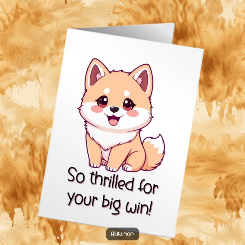 Funny Free Printable Akita Congratulations Card: Joyful dog with bright eyes, wagging tail of celebration, downloadable success.