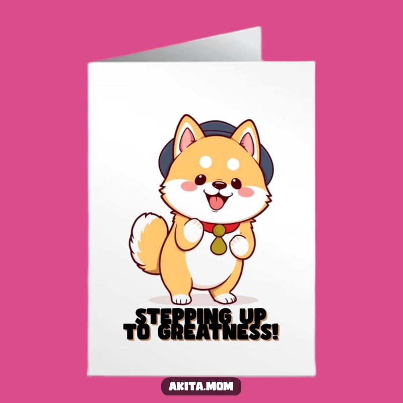 Free Printable Congrats Card: Stealthy Kawaii Akita Tiptoeing, Funny Downloadable Gift