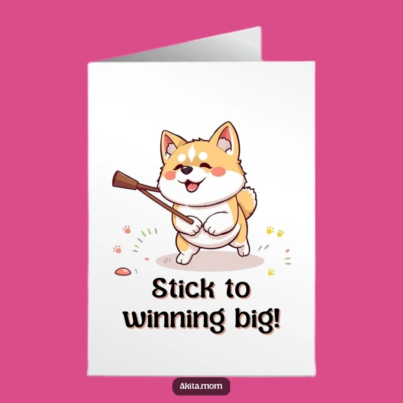 Free Printable Kawaii Akita Congrats Card: Driven Dog Fetch Gift