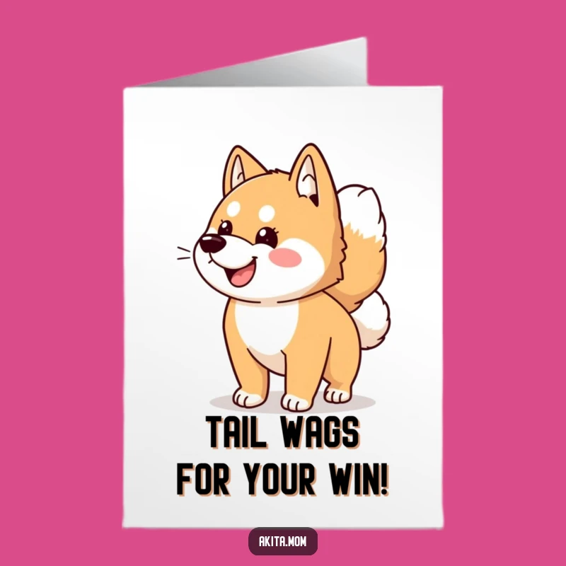 Free Printable Congrats Card: Kawaii Akita Dog Tail Wagging - Joyful Downloadable