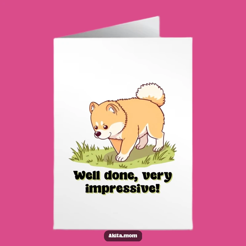 Free Printable Kawaii Akita Congratulations Card: Dignified Doggy Success Downloadable